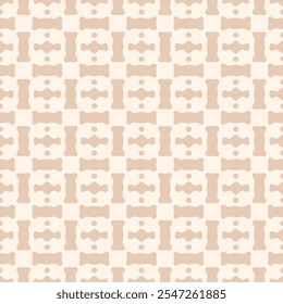 Abstract geometric seamless pattern. Vector minimal geometric texture with curved shapes, grid, checkered surface. Simple beige color geo background. Repeating design for decor, textile, fabric