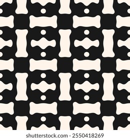 Abstract geometric seamless pattern. Vector minimal geometric texture with curved shapes, grid, lattice, checkered surface. Simple black and white geo background. Repeated modular monochrome design