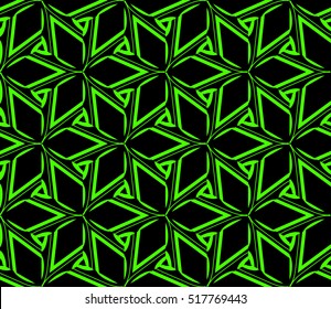 abstract geometric seamless pattern. vector. green and black. neon