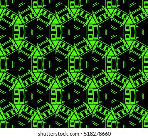 abstract geometric seamless pattern. vector. green and black. neon