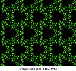 abstract geometric seamless pattern. vector. green and black. neon