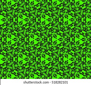 abstract geometric seamless pattern. vector. green and black. neon