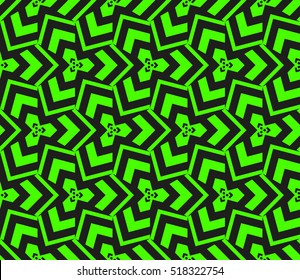 abstract geometric seamless pattern. vector. green and black. neon