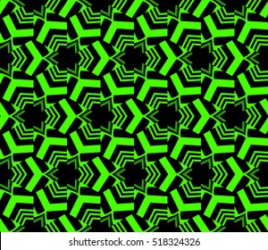 abstract geometric seamless pattern. vector. green and black. neon