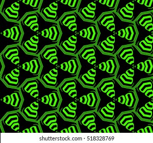 abstract geometric seamless pattern. vector. green and black. neon
