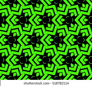 abstract geometric seamless pattern. vector. green and black. neon