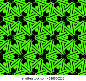 abstract geometric seamless pattern. vector. green and black. neon