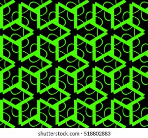 abstract geometric seamless pattern. vector. green and black. neon