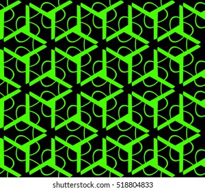 abstract geometric seamless pattern. vector. green and black. neon