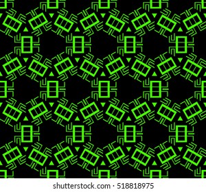 abstract geometric seamless pattern. vector. green and black. neon