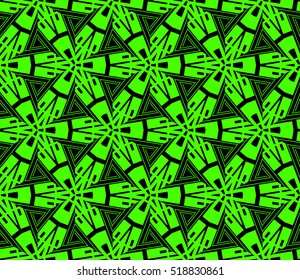 abstract geometric seamless pattern. vector. green and black. neon