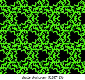 abstract geometric seamless pattern. vector. green and black. neon