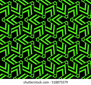 abstract geometric seamless pattern. vector. green and black. neon