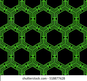 abstract geometric seamless pattern. vector. green and black. neon