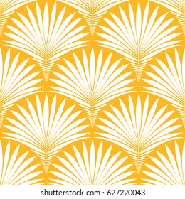 Abstract geometric seamless pattern. Vector background with stylized tropical palm leaves in yellow and white color