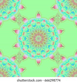Abstract geometric seamless pattern. Vector motley grill. Beautiful artdeco template with elements in blue and pink gradient. Art deco style, trendy vintage design element.