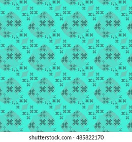 Abstract geometric seamless pattern in velvet cyan colors.