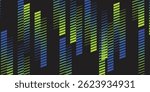 Abstract geometric seamless pattern with vertical gradient fading lines, tracks, halftone stripes. Extreme sport style texture, urban art. Trendy background in bright neon colors, green, blue, black