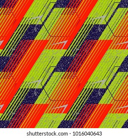 Abstract geometric seamless pattern with vertical fading lines, tracks, halftone stripes. Extreme sport style illustration, urban art. 