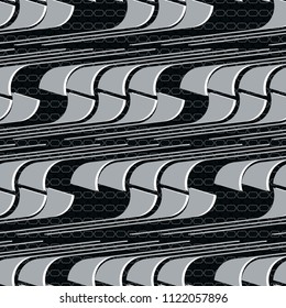 Abstract geometric seamless pattern with vertical fading lines, tracks, halftone stripes. Extreme sport style illustration. Trendy Urban colorful backdrop. Grunge, neon texture pattern.