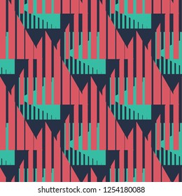 Abstract geometric seamless pattern with vertical fading lines, tracks, halftone stripes. Extreme sport style illustration. Trendy Urban colorful backdrop. Grunge, neon texture pattern.