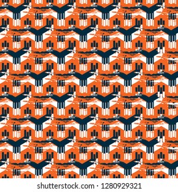 Abstract geometric seamless pattern with vertical fading lines, tracks, halftone stripes. Extreme sport style illustration. Trendy Urban colorful backdrop. Camouflage Army Military Pattern Art Print. 