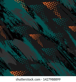 Abstract geometric seamless pattern with vertical fading lines, tracks, halftone stripes. Extreme sport style illustration. Trendy Urban colorful backdrop. Camouflage Army Military Pattern Art Print 