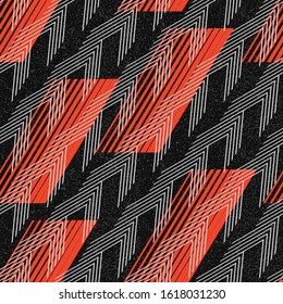 Abstract geometric seamless pattern with vertical fading lines, tracks, halftone stripes. Extreme sport style illustration. Trendy Urban colorful backdrop. Grunge, neon texture pattern. 