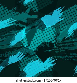 Abstract geometric seamless pattern with vertical fading lines, tracks, halftone stripes. Extreme sport style illustration. Trendy Urban colorful backdrop. Camouflage Army Military Pattern Art Print