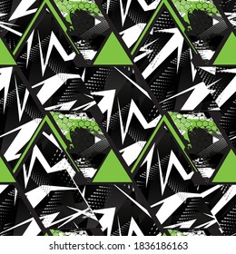 Abstract geometric seamless pattern with vertical fading lines, tracks, halftone stripes. Extreme sport style illustration. Trendy Urban colorful backdrop. Grunge, neon texture pattern.