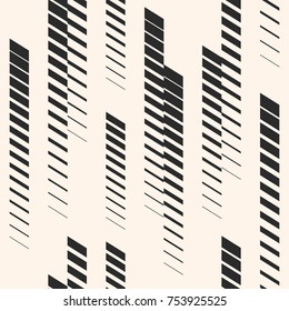 Abstract geometric seamless pattern with vertical fading lines, tracks, halftone stripes. Extreme sport style illustration, urban art. Trendy monochrome graphic texture. Creative design. Stock vector