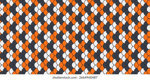 Abstraktes geometrisches nahtloses Muster.  Lebendige Orange-, Weiß- und Dunkelgrauskalen erzeugen eine dynamische diagonale Bindung. Ideal für Textildesign, Web-Hintergründe oder modernes Branding.
