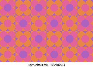 Abstract geometric seamless pattern. Vintage vector illustration with abstract flowers, circles and squares. 60s, 70s, hippie concept