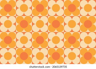 Abstract geometric seamless pattern. Vintage vector illustration with abstract flowers, circles and squares. 60s, 70s, hippie concept