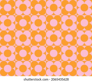 Abstract geometric seamless pattern. Vintage vector illustration with abstract flowers, circles and squares. 60s, 70s, hippie concept