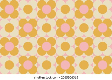 Abstract geometric seamless pattern. Vintage vector illustration with abstract flowers, circles and squares. 60s, 70s, hippie concept