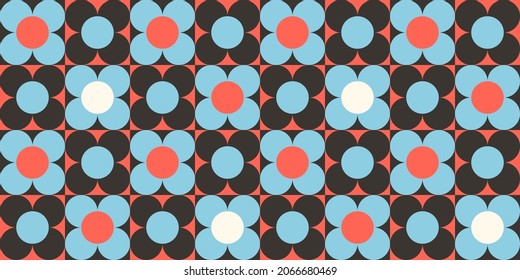 Abstract geometric seamless pattern. Vintage vector illustration with abstract flowers, circles and squares. 60s, 70s, hippie concept