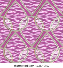 Abstract geometric seamless pattern  with vintage artistic calligraphic tracery line art ornaments and geometrical figures. Light pink background. 
