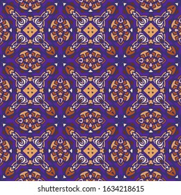 Abstract geometric seamless pattern in violte, gray and orange. Textile printing, web design,  wallpaper