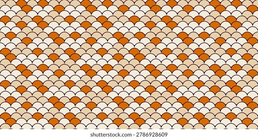 Abstract geometric seamless pattern.  Warmtoned scales in orange and beige create a visually appealing texture, perfect for backgrounds, textiles, or website designs.