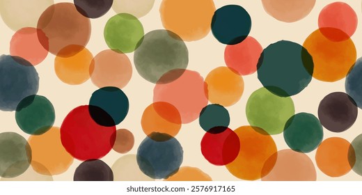 Abstract geometric seamless pattern with watercolor circles and geometric shapes. Trendy hand drawn textures. Modern abstract design for paper, cover, fabric, interior decor