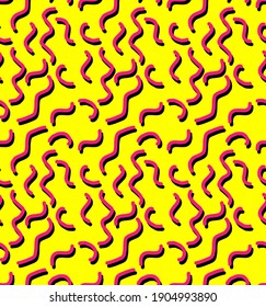 Abstract geometric seamless pattern. Wave memphis pattern on yellow background. Seamless geometric vintage background. Vector