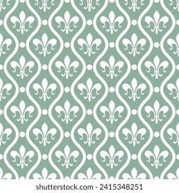 Abstract geometric seamless pattern with wavy lines and royal lily vector illustration.