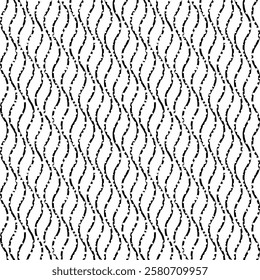 Abstract geometric seamless pattern with wavy lines - hand drawn black and white vector illustration.