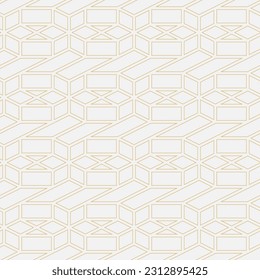 Abstract geometric seamless pattern. White and gold texture with lines. Modern background with geometric shapes. Lattice graphic design. Vector.