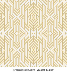 Abstract geometric seamless pattern. White and gold texture with lines. Modern background with geometric shapes. Lattice graphic design. Vector.