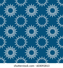 Abstract geometric seamless pattern. White isolated on blue.