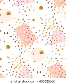 Patrón abstracto geométrico sin fisuras en blanco, dorado, rosa pastel.Pincel dibujado a mano, patrón de puntos y elementos geométricos.Afiche, cubierta, diseño de tarjeta moderno y elegante.