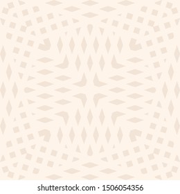 Abstract geometric seamless pattern. Wicker texture. Simple vector background with small shapes, crossing lines, rhombuses, grid, mesh, lattice. Subtle minimalist design in soft pastel beige colors