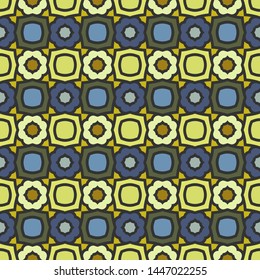 Abstract geometric seamless pattern in yellow and blue. Textile printing, web design, wallpaper, border
